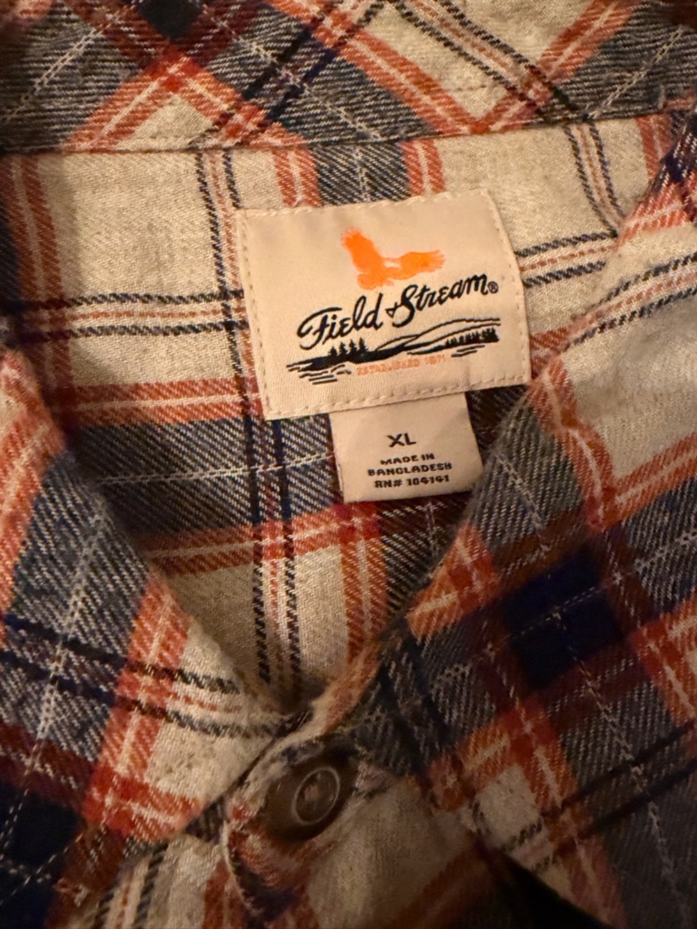 Field & Stream Plaid Button-Down Shirt in Cream, Navy & Orange